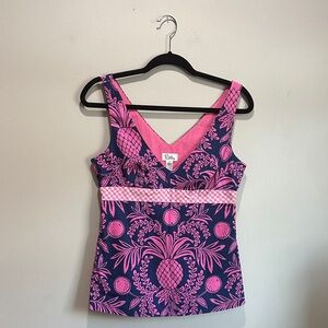 Lilly Pulitzer Pink and Navy Pineapple Tank Top